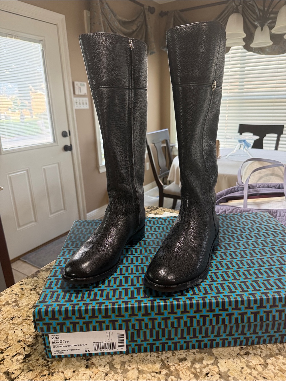 Women's Tall Black Leather Riding Boots. Wide Shaft